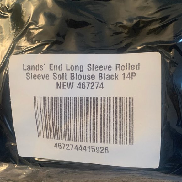 NWT LANDS' END LONG SLEEVE ROLLED TAB SLEEVE SOFT BLOUSE‎ BLACK 14P (PETITE) - Picture 10 of 11